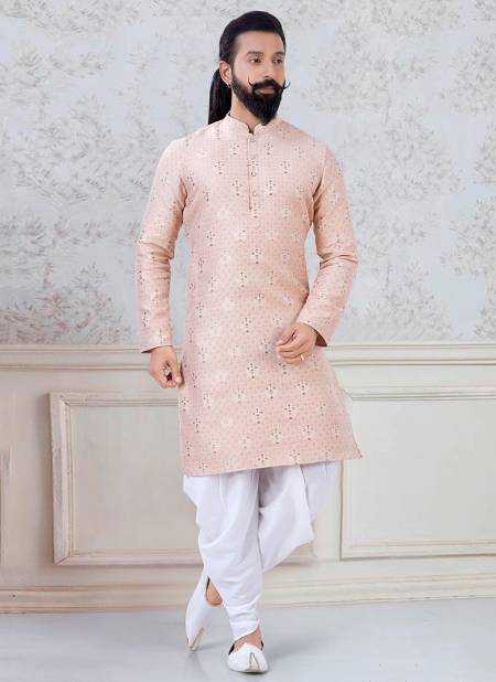 Peach Colour Designer New Exclusive Wear Fancy Kurta Pajama Mens Collection KS 1121